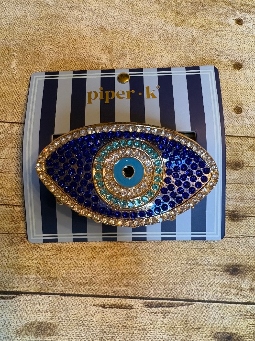 Piper K Blue & Gold Evil Eye Hair Clip with Gems